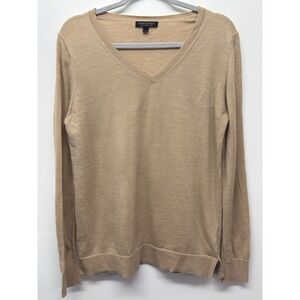 Banana Republic 100% Merino Wool Sweater Large V Neck Tan‎ #6